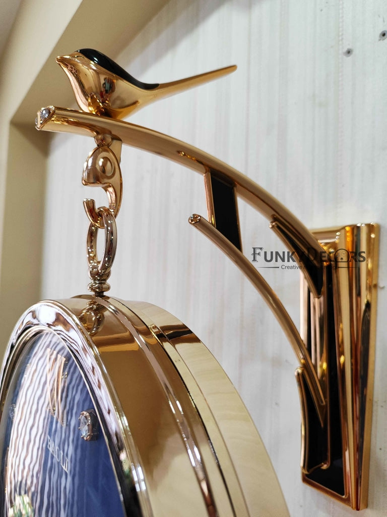 Funkytradition Sparrow Designer Antique-Look Golden Blue-Black-White Round Wall Hanging Double Sided
