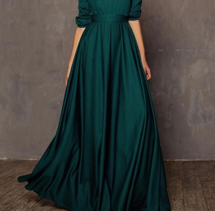Striking Green Tapeta Silk Floor Length Dress Gown-FunkyTradition