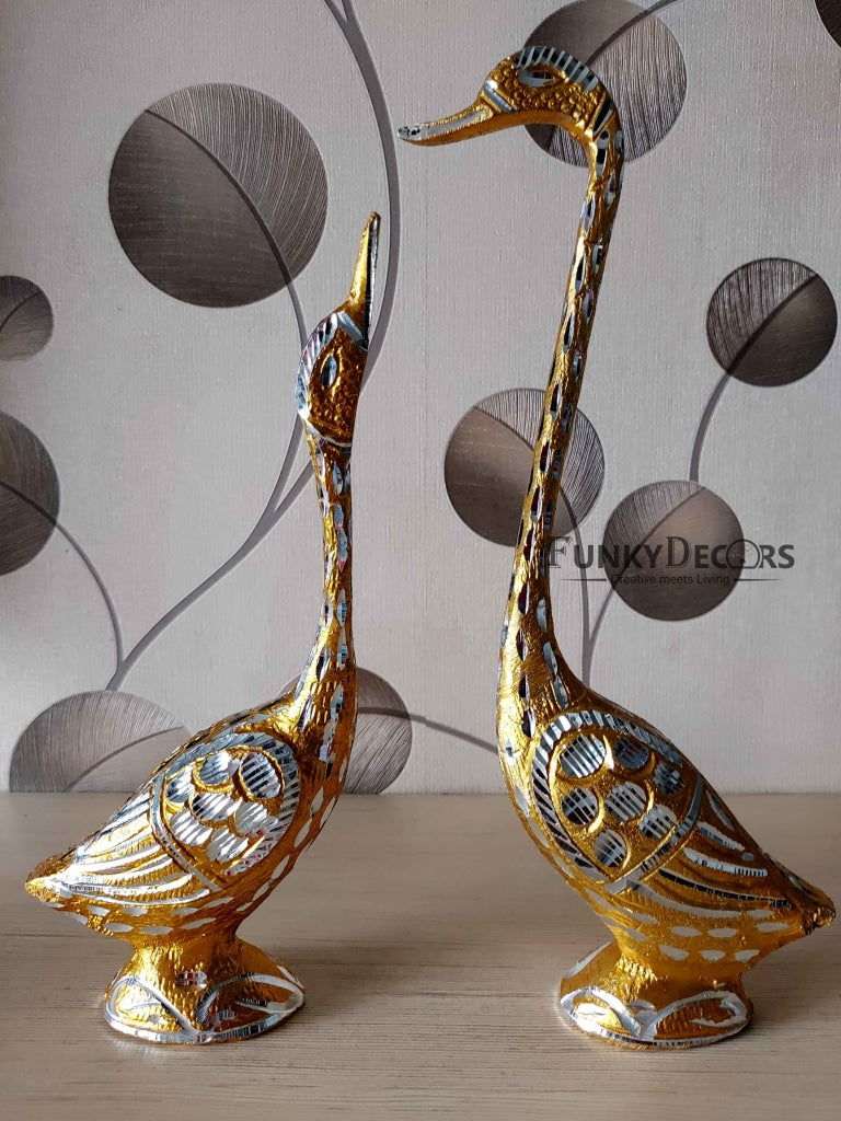 FunkyTradition Swan Love Birds Collectible Statue Metal Showpiece 28 Cm Tall Figurines