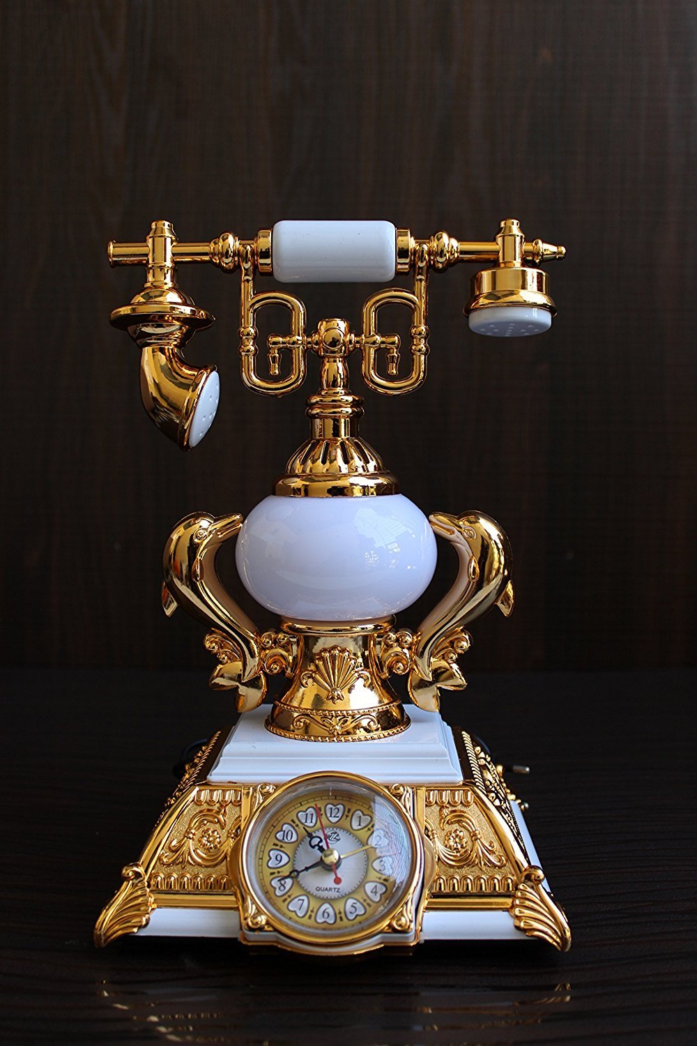 FunkyTradition Vintage Style Telephone Table Lamp with Alarm Clock for Christmas, Anniversary, Birthday Gift, Home and Office Decor - FunkyTradition