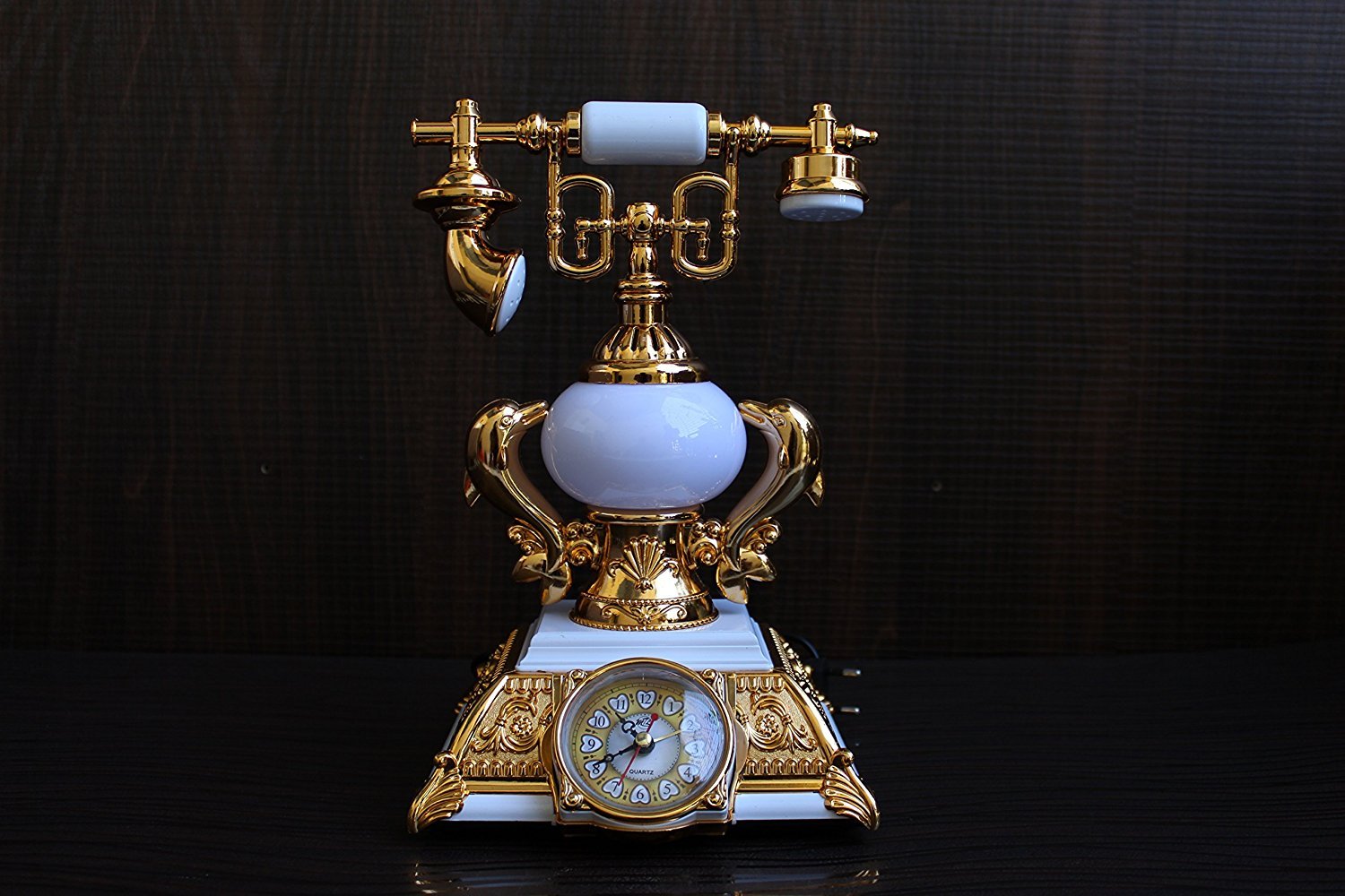 FunkyTradition Vintage Style Telephone Table Lamp with Alarm Clock for Christmas, Anniversary, Birthday Gift, Home and Office Decor - FunkyTradition