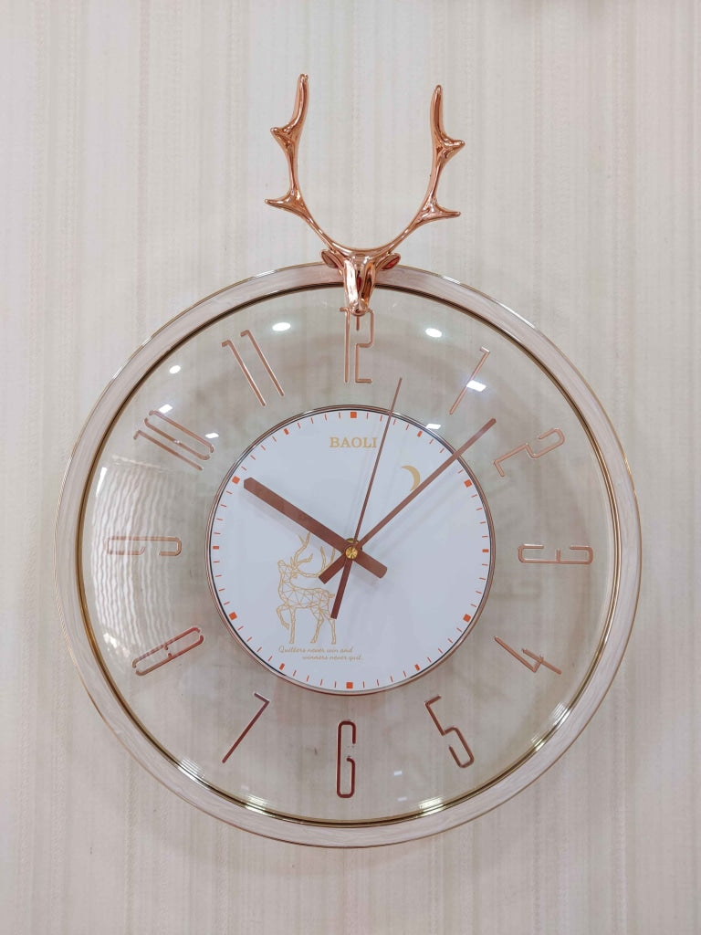 Funkytradition White Reindeer Glass Transparent Minimal Wall Clock Watch Decor For Home Office And