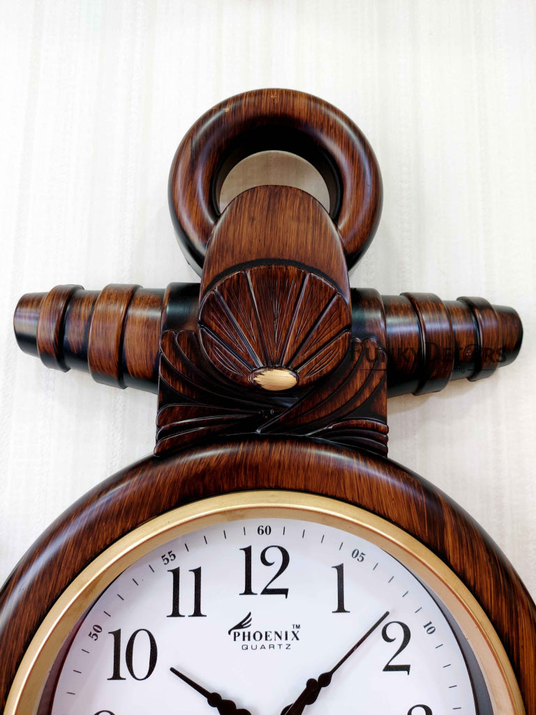 FunkyTradition Wooden Style Anchor Wall Clock Wall Watch Wall Déco