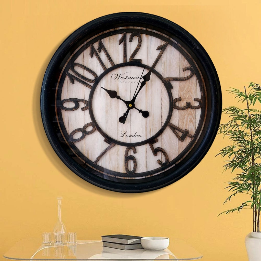 Funkytradition Wooden Texture Designer Wall Clock Watch Decor For Home Office And Gifts 50 Cm Tall