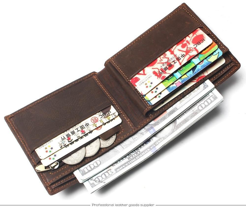 Genuine Leather Wallet With Card Page Credit Card Crazy Horse Men Woven Pattern-FunkyTradition - FunkyTradition