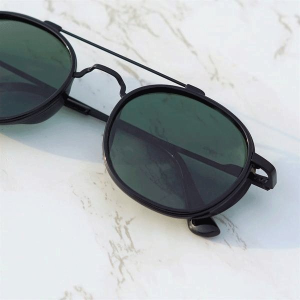 Green And Black S4612 Metal Frame Polarized Round Sunglasses For Men And Women-FunkyTradition - FunkyTradition