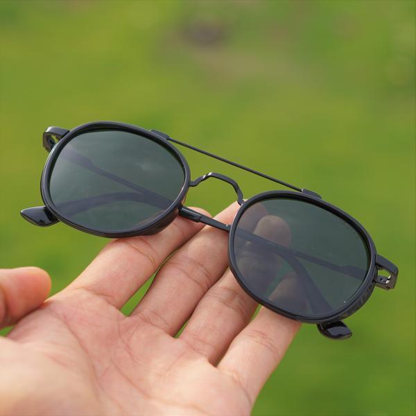 Green And Black S4612 Metal Frame Polarized Round Sunglasses For Men And Women-FunkyTradition - FunkyTradition