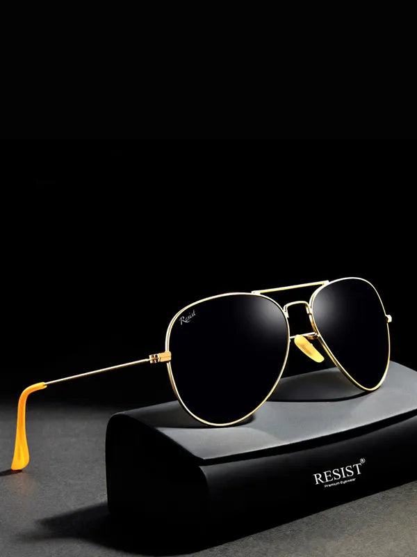 UV Protected Gold Black Aviator Sunglasses For Men & Women- FunkyTradition