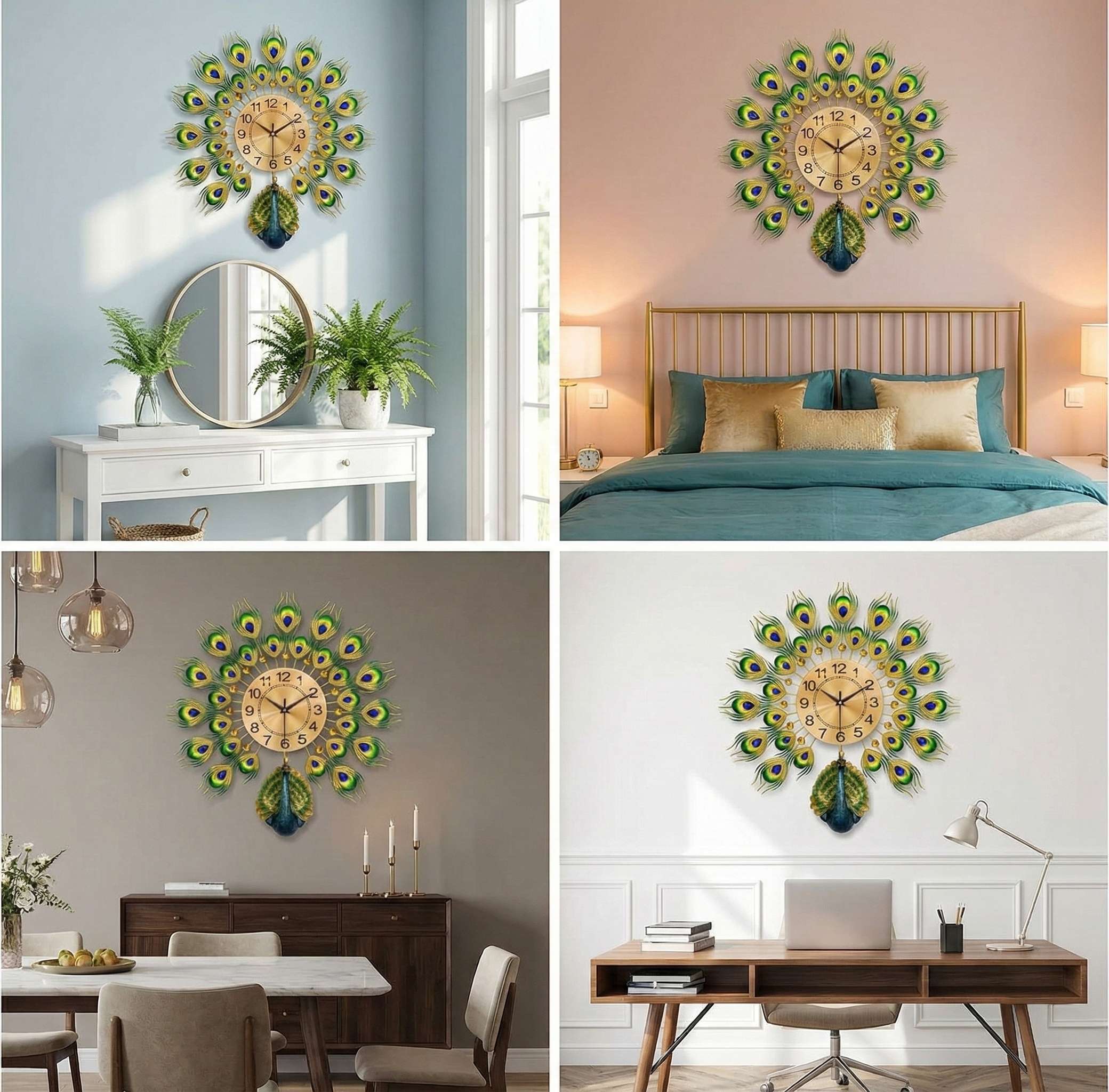 FunkyTradition Royal Peacock Metal Wall Clock - 3D Luxury Wall Art & Home Decor (55x55 cm)