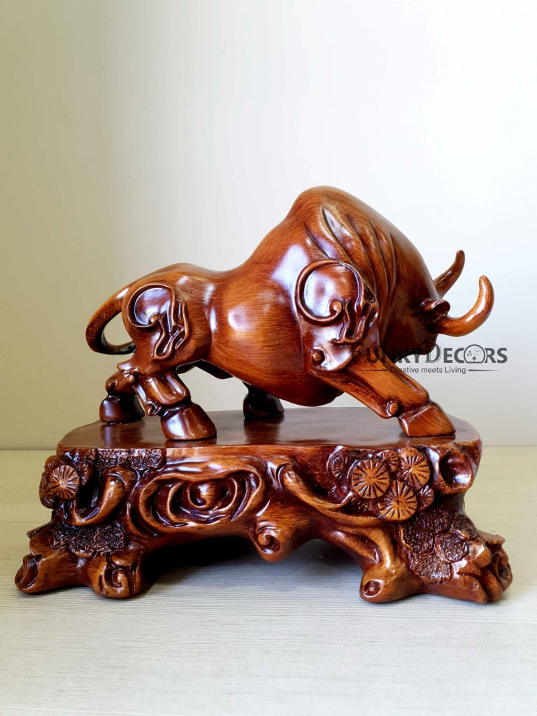 Lucky Feng Shui Bull Sculpture In Brown Decorative Showpiece Animal Figurine- FunkyTradition Figurines