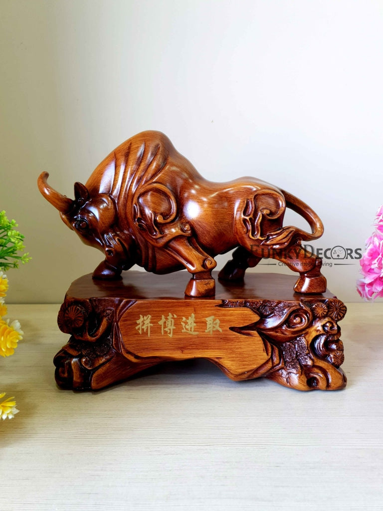 Lucky Feng Shui Bull Sculpture In Brown Decorative Showpiece Animal Figurine- FunkyTradition Figurines