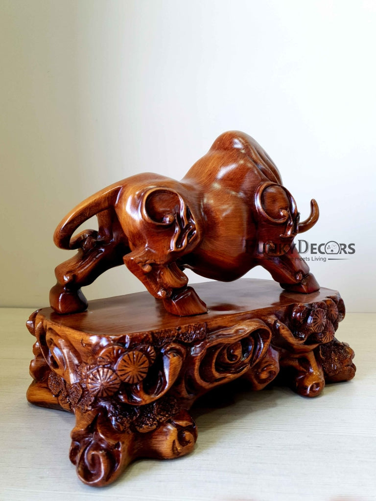 Lucky Feng Shui Bull Sculpture In Brown Decorative Showpiece Animal Figurine- FunkyTradition Figurines