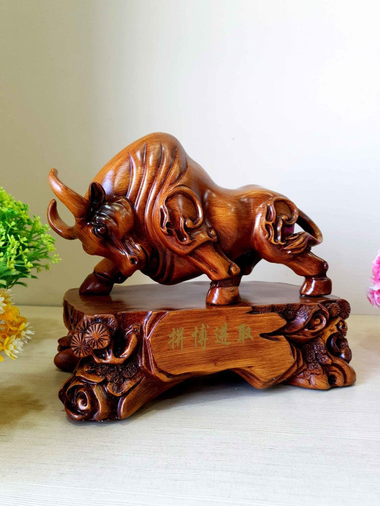 Lucky Feng Shui Bull Sculpture In Brown Decorative Showpiece Animal Figurine- FunkyTradition Figurines
