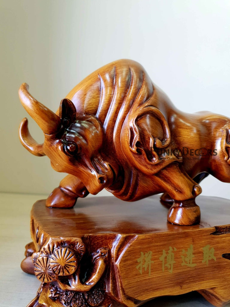Lucky Feng Shui Bull Sculpture In Brown Decorative Showpiece Animal Figurine- FunkyTradition Figurines