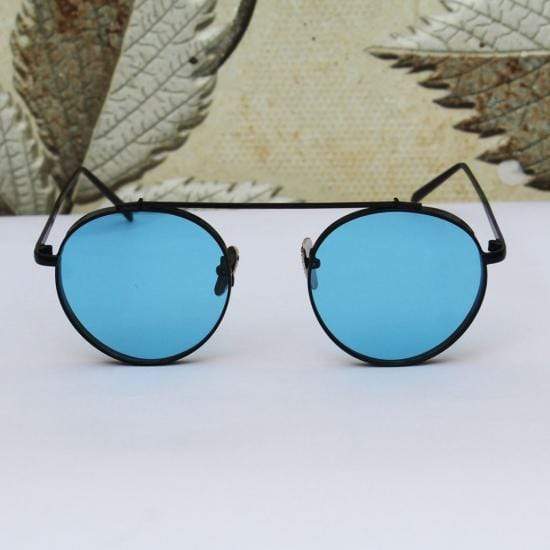 Mafia Round Cap Black Frame Blue Glass Aviator Sunglasses-FunkyTradition Premium FunkyTradition