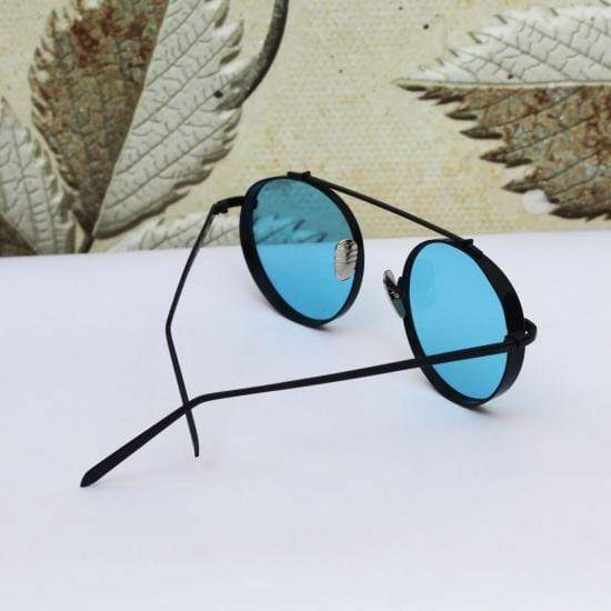 Mafia Round Cap Black Frame Blue Glass Aviator Sunglasses-FunkyTradition Premium FunkyTradition