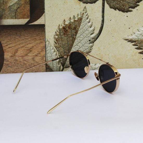 Mafia Round Cap Golden Frame Black Glass Aviator Sunglasses-FunkyTradition Premium FunkyTradition