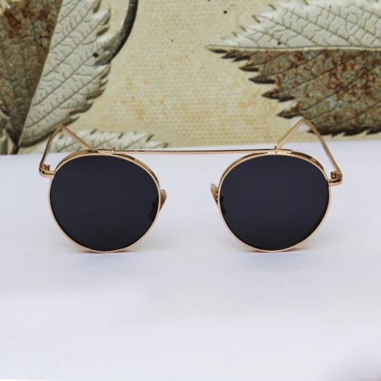 Mafia Round Cap Golden Frame Black Glass Aviator Sunglasses-FunkyTradition Premium FunkyTradition