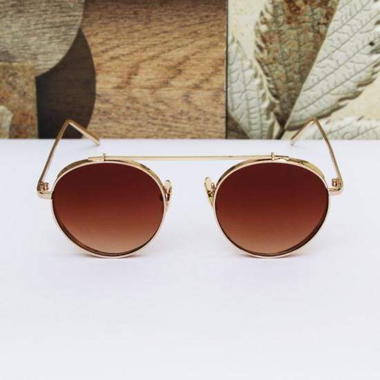Mafia Round Cap Golden Frame Brown Glass Aviator Sunglasses-FunkyTradition Premium FunkyTradition