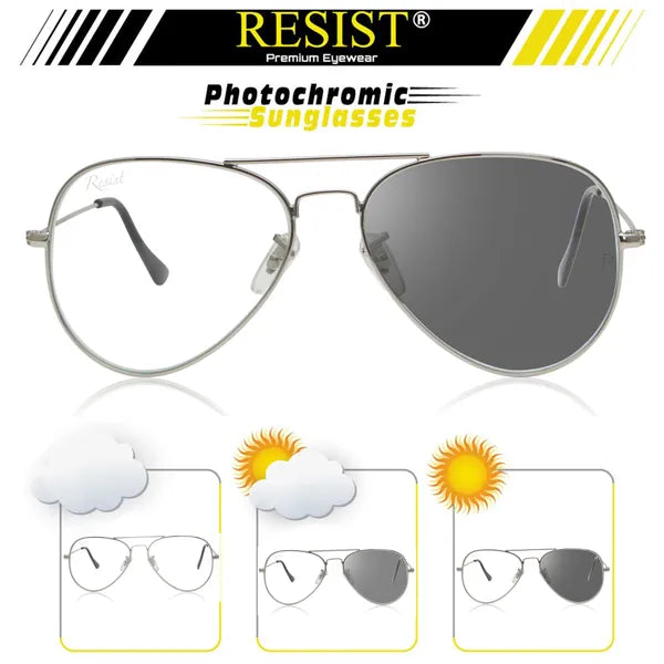 UV Protected Silver Photochromic Day Night Aviator Sunglasses for Men and Women- FunkyTradition