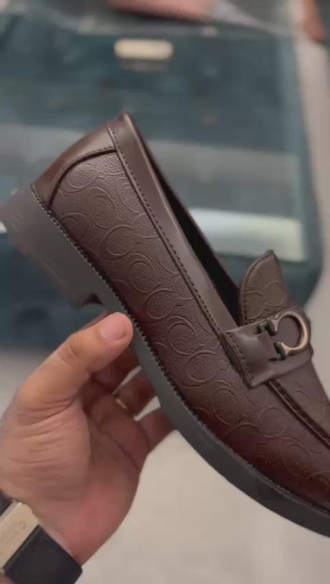 Black and Brown Embossed Leather Moccasins with Buckle Design Shoes for Men by FunkyTradition