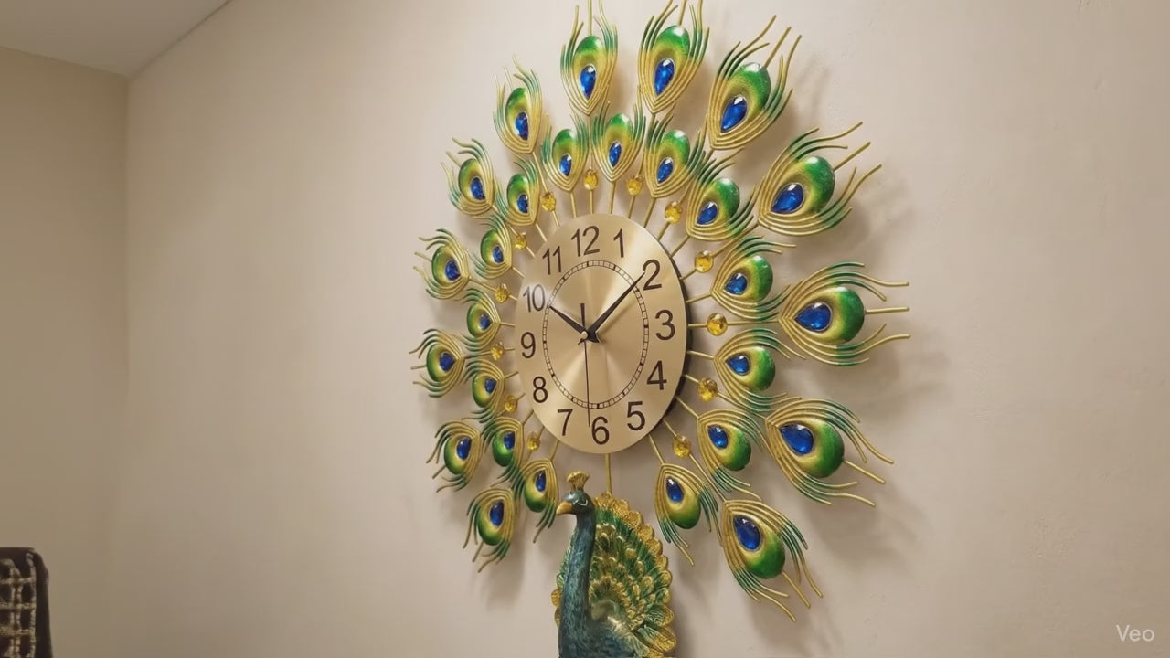 FunkyTradition Royal Peacock Metal Wall Clock - 3D Luxury Wall Art & Home Decor (55x55 cm)