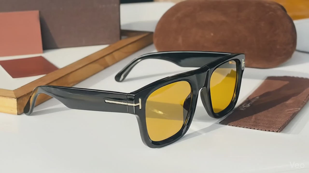 Bobby Deol inspired black frame sunglasses with yellow tint lens