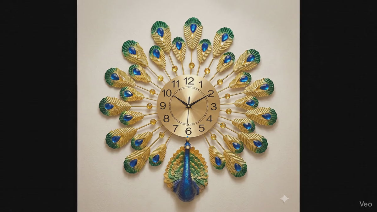 FunkyTradition Majestic Peacock Feather 3D Metal Wall Clock