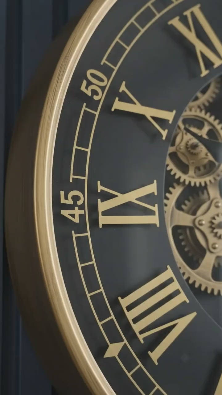 Luxury 60 CM Exposed Gear Wall Clock | Antique Gold Metal Statement Clock