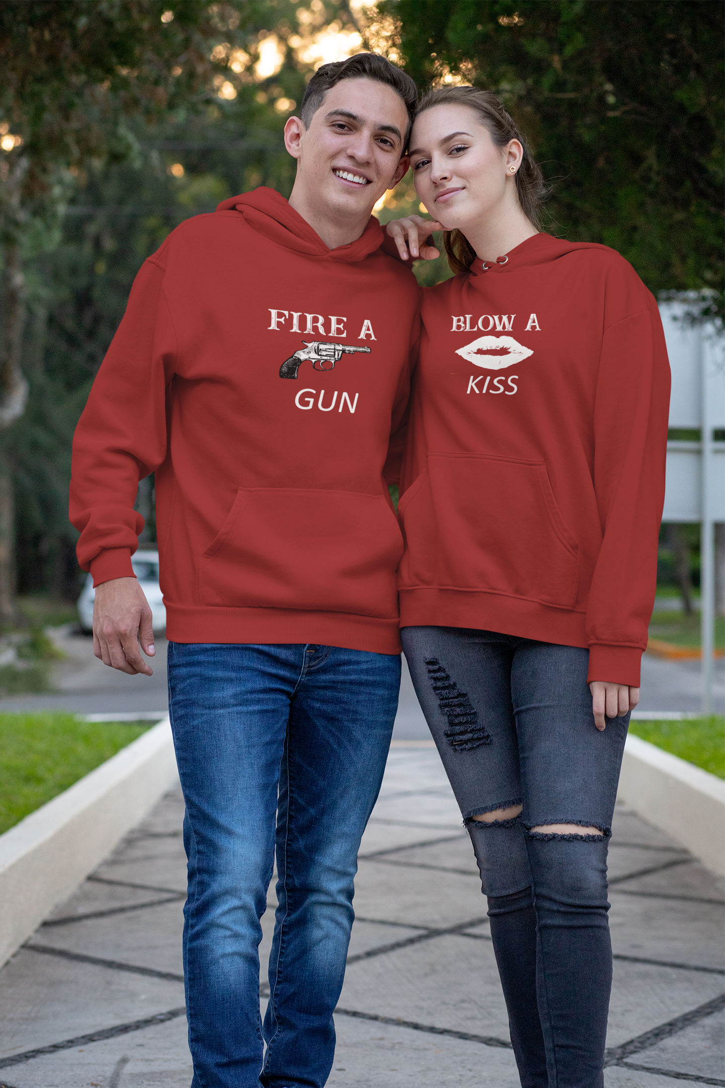 Kiss And Gun Couple Hoodie-FunkyTradition