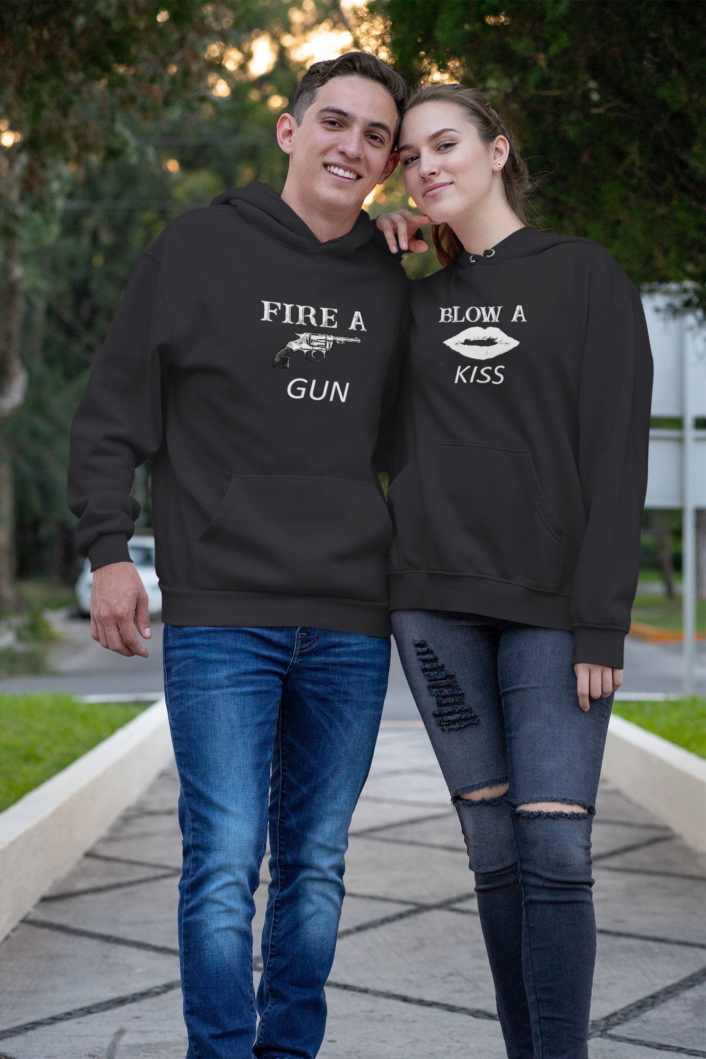 Kiss And Gun Couple Hoodie-FunkyTradition