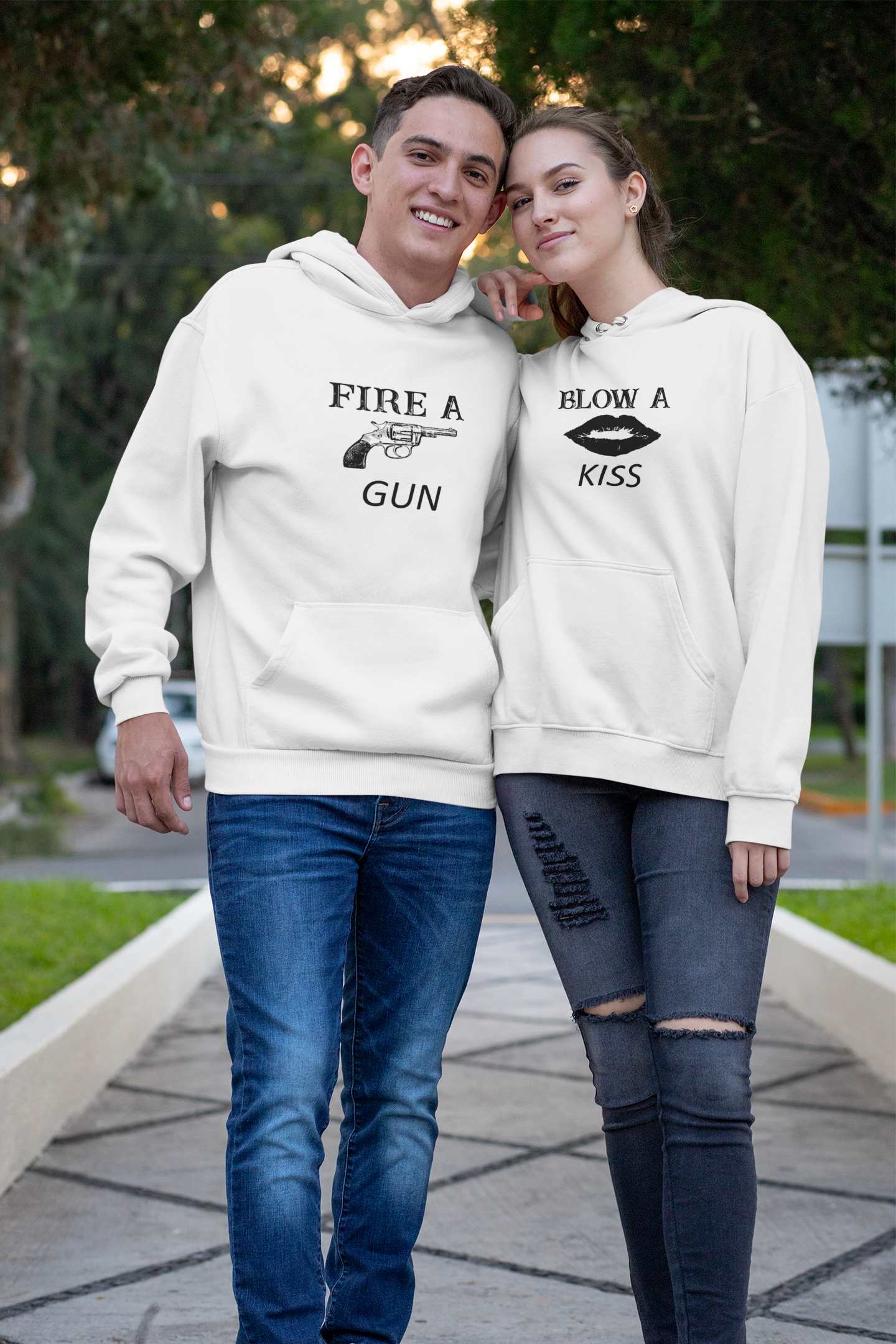 Kiss And Gun Couple Hoodie-FunkyTradition