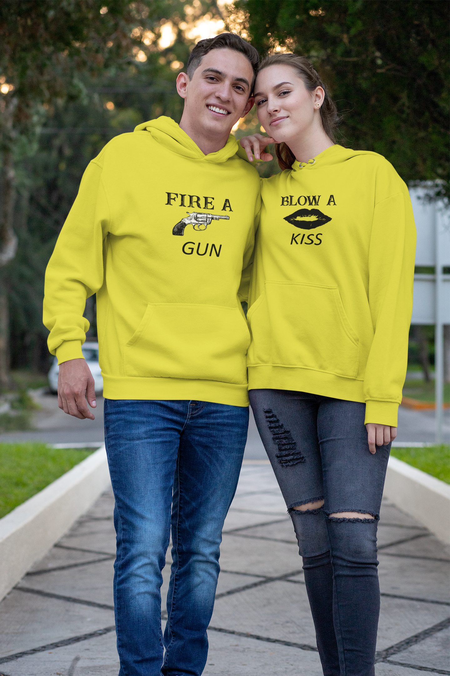 Kiss And Gun Couple Hoodie-FunkyTradition