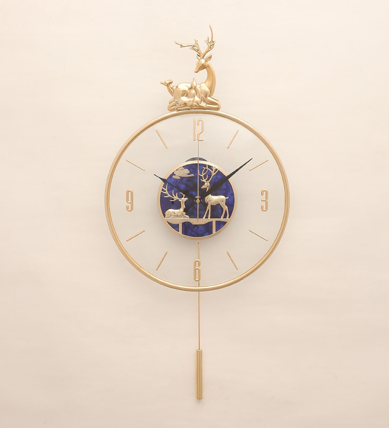 FunkyTradition Multicolor Minimal Transparent Reindeer Pendulum Wall Clock , Wall Watch , Wall Decor for Home Office Decor and Gifts 60 CM Tall