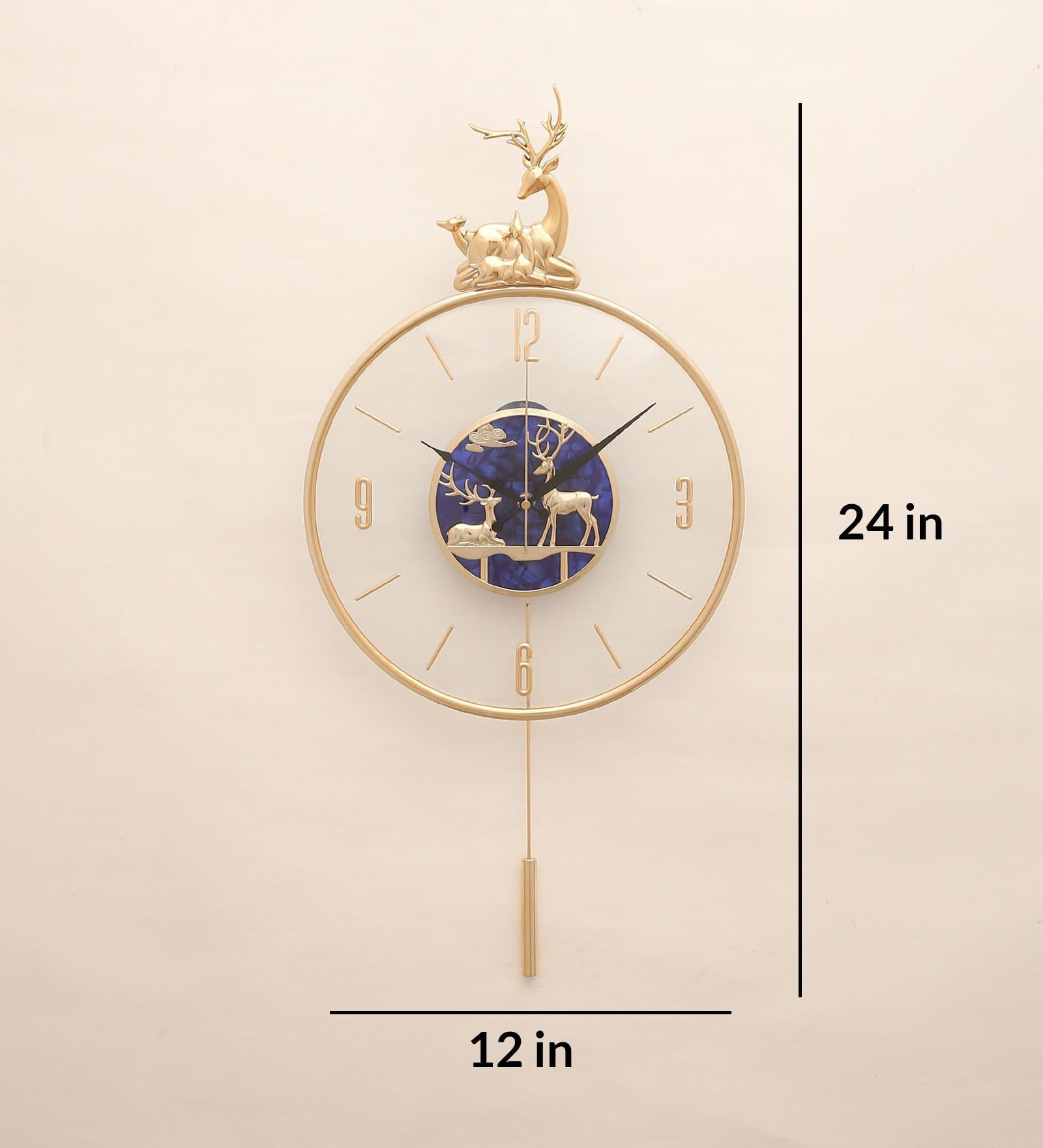 FunkyTradition Multicolor Minimal Transparent Reindeer Pendulum Wall Clock , Wall Watch , Wall Decor for Home Office Decor and Gifts 60 CM Tall