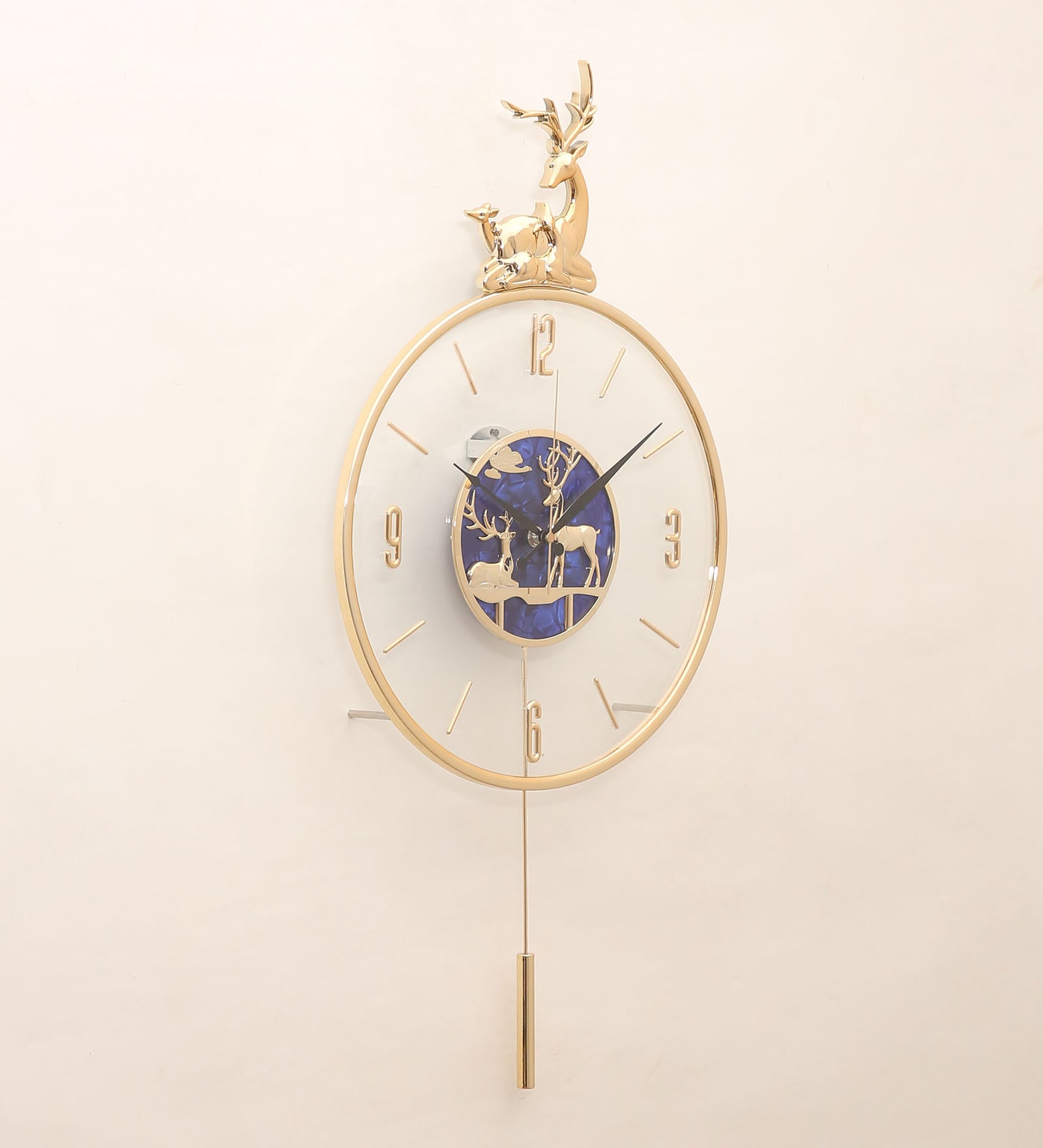 FunkyTradition Multicolor Minimal Transparent Reindeer Pendulum Wall Clock , Wall Watch , Wall Decor for Home Office Decor and Gifts 60 CM Tall