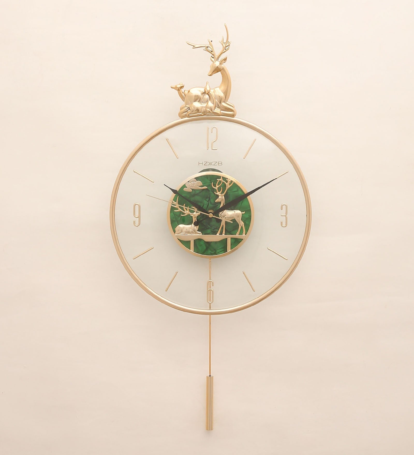 FunkyTradition Green Minimal Transparent Reindeer Pendulum Wall Clock , Wall Watch , Wall Decor for Home Office Decor and Gifts 60 CM Tall