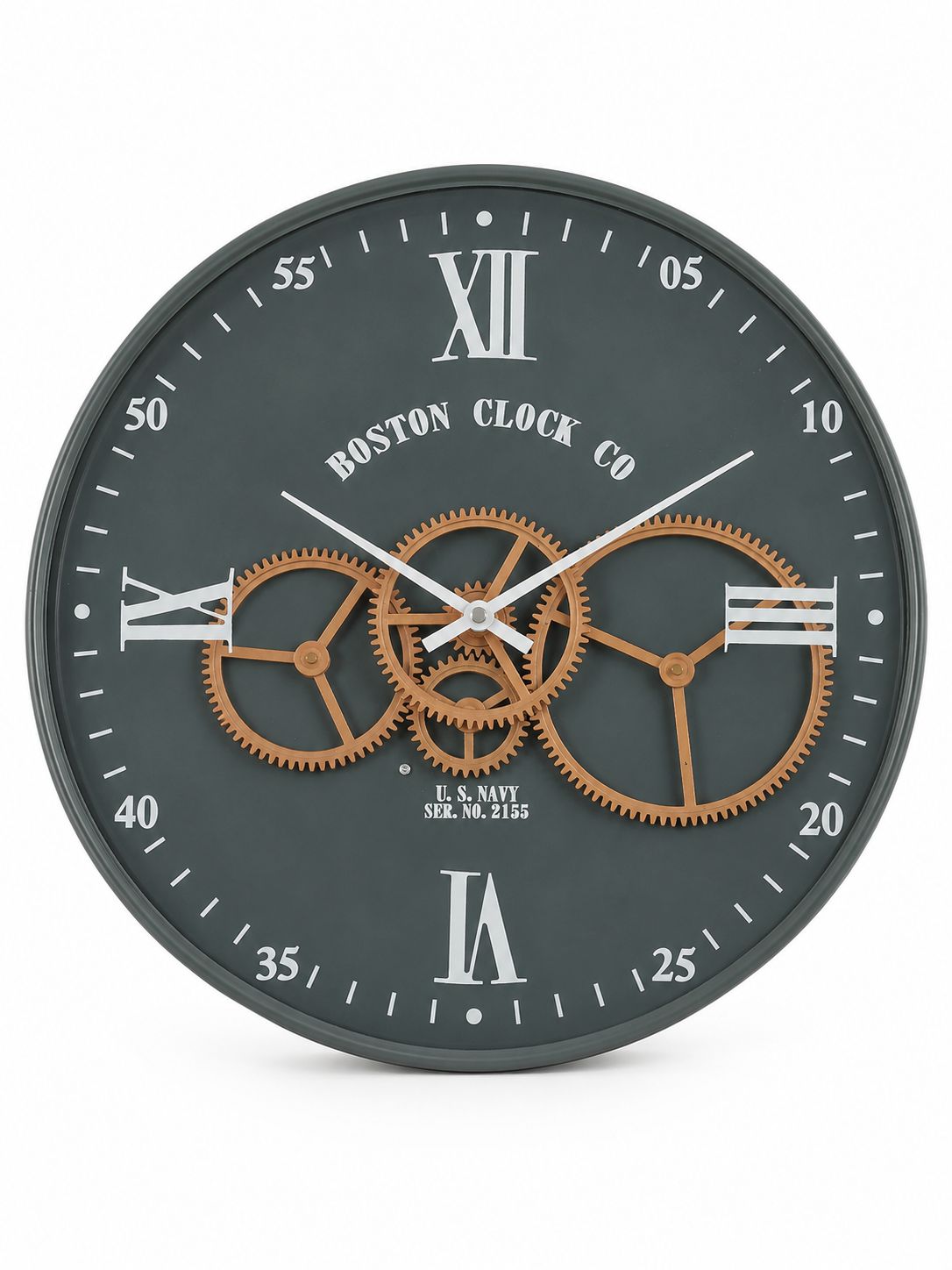 40 CM premium metal moving gear wall clock with black finish and Roman numerals