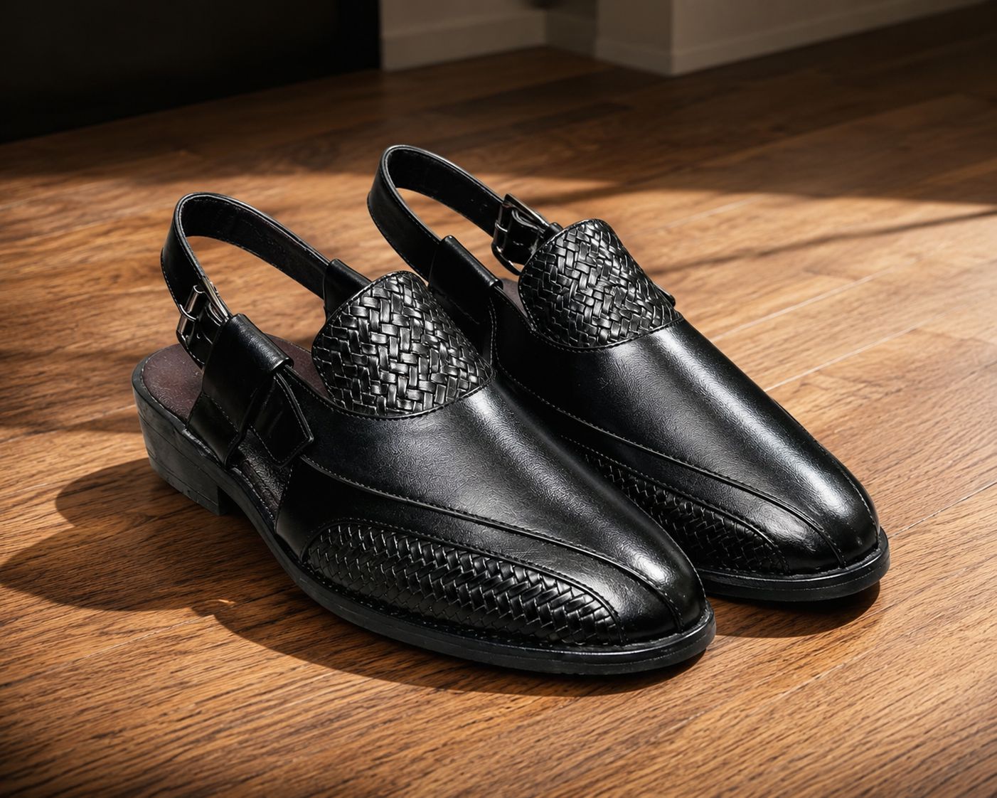 Black woven Peshawari chappal for men premium footwear