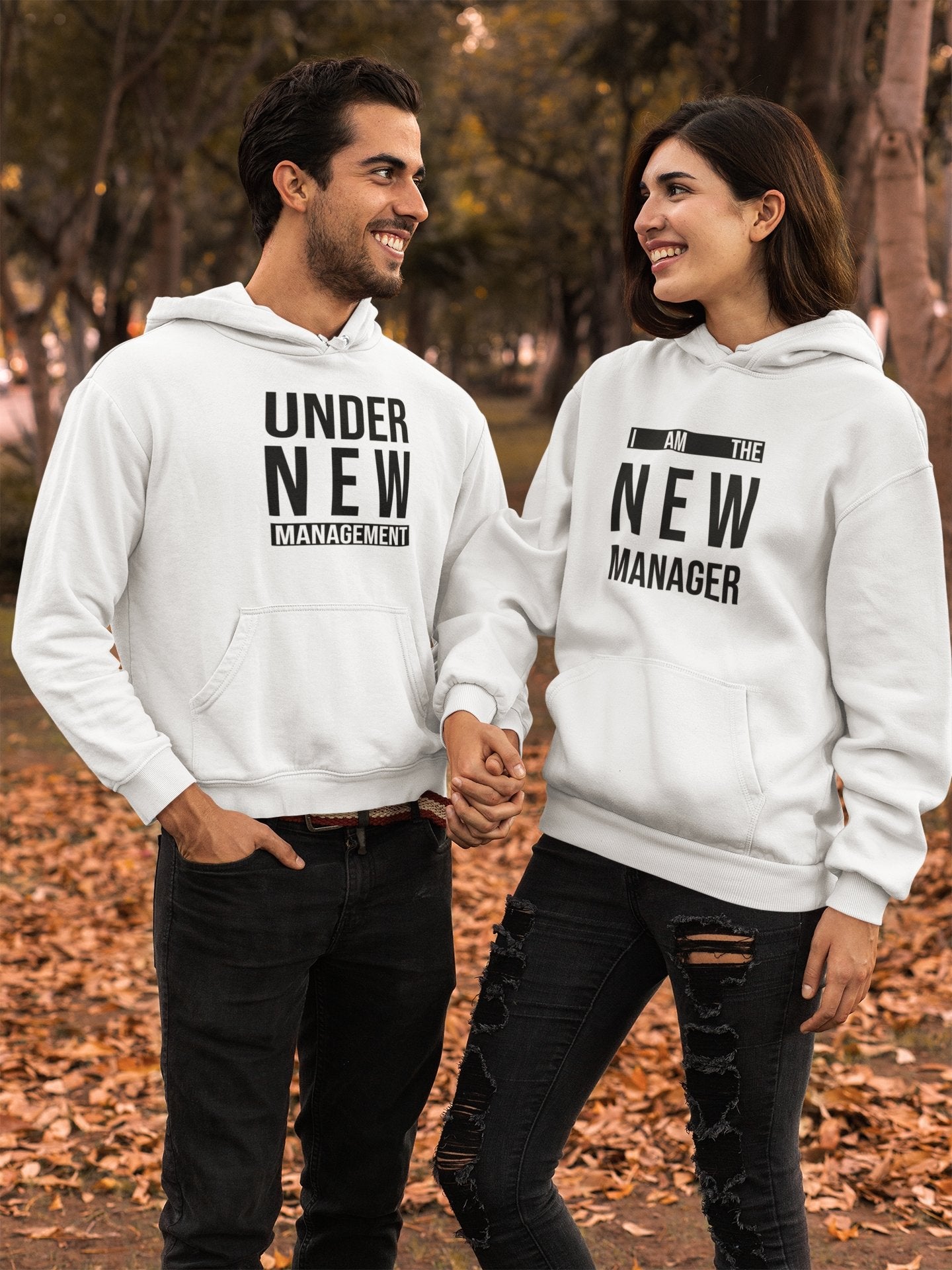 Under New Management Couple Hoodie-FunkyTradition - Funky Tees Club