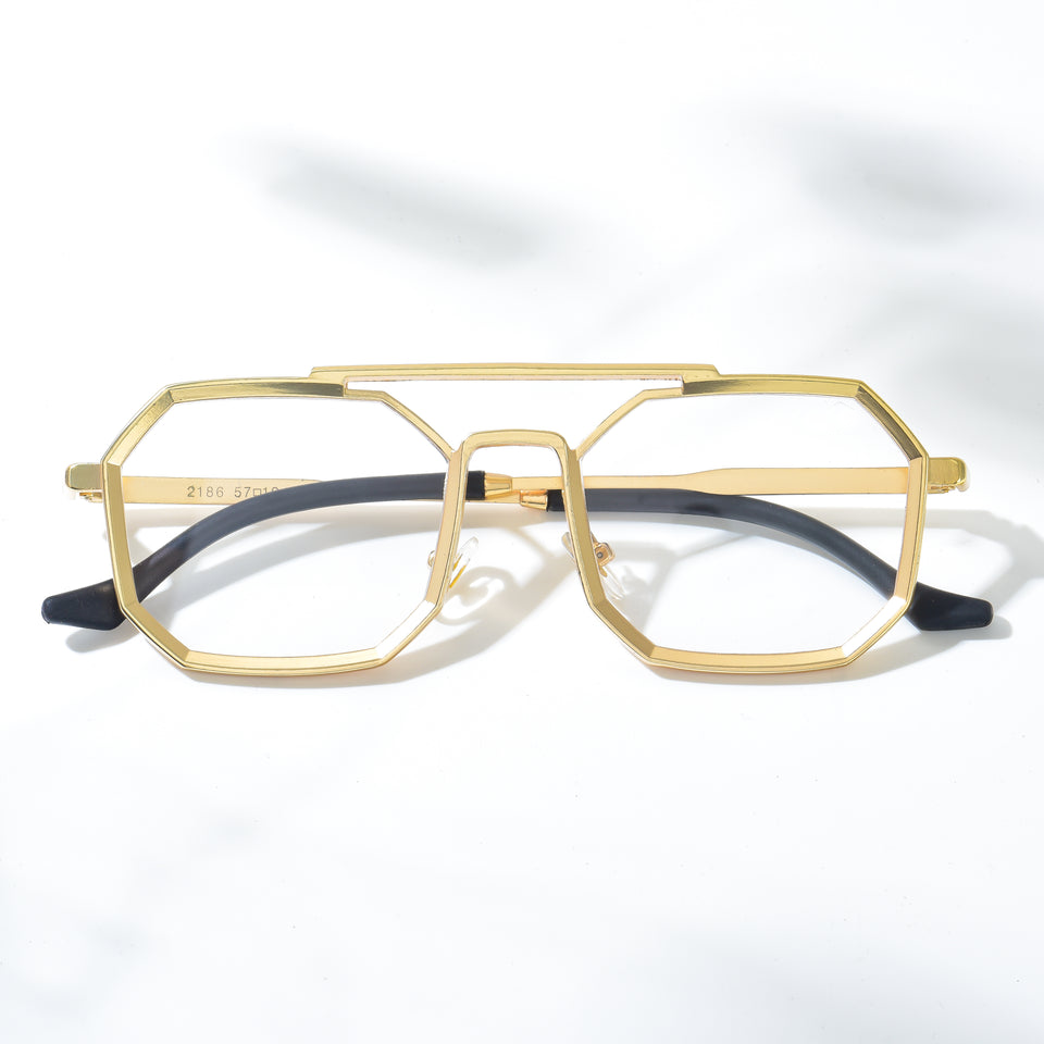 Modern Geometric Metal Frame Glasses – Stylish Hexagonal Eyewear for Men & Women
