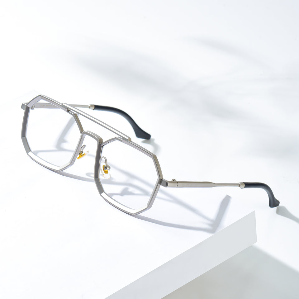 Modern Geometric Metal Frame Glasses – Stylish Hexagonal Eyewear for Men & Women