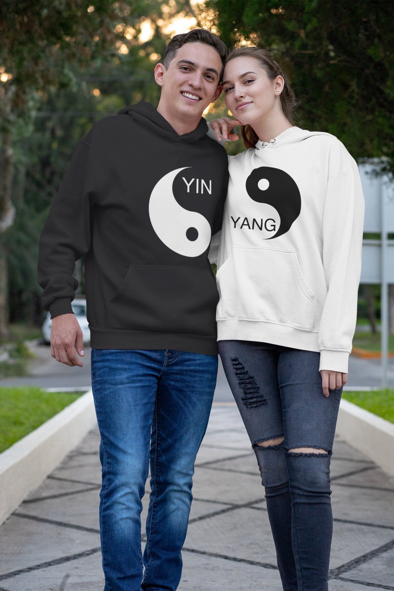 Yin Yang Couple Hoodie-FunkyTradition - Funky Tees Club