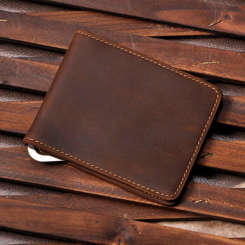 Male Genuine Leather Design Fashion Slim Money Clip With Front Pocket -FunkyTradition