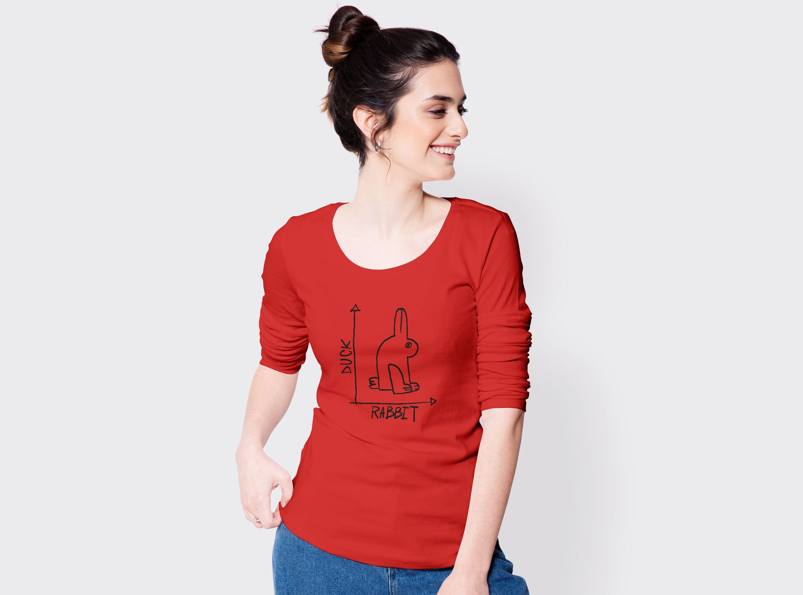 Rabbit Duck Graphic Women Full Sleeves T-Shirts-FunkyTradition