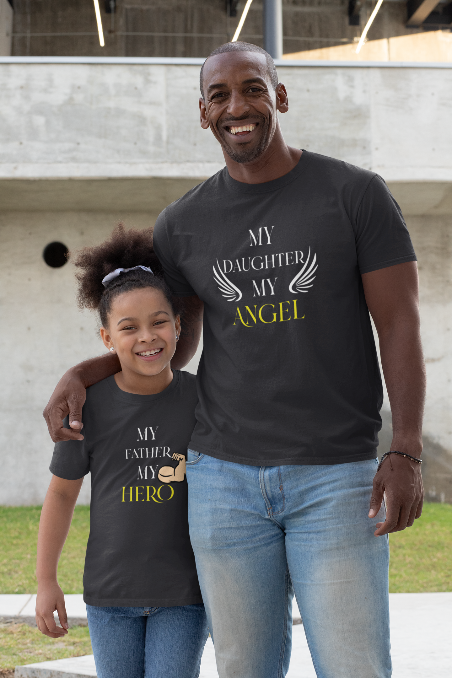 My Father My Hero Father and Daughter Black Matching T-Shirt- FunkyTradition