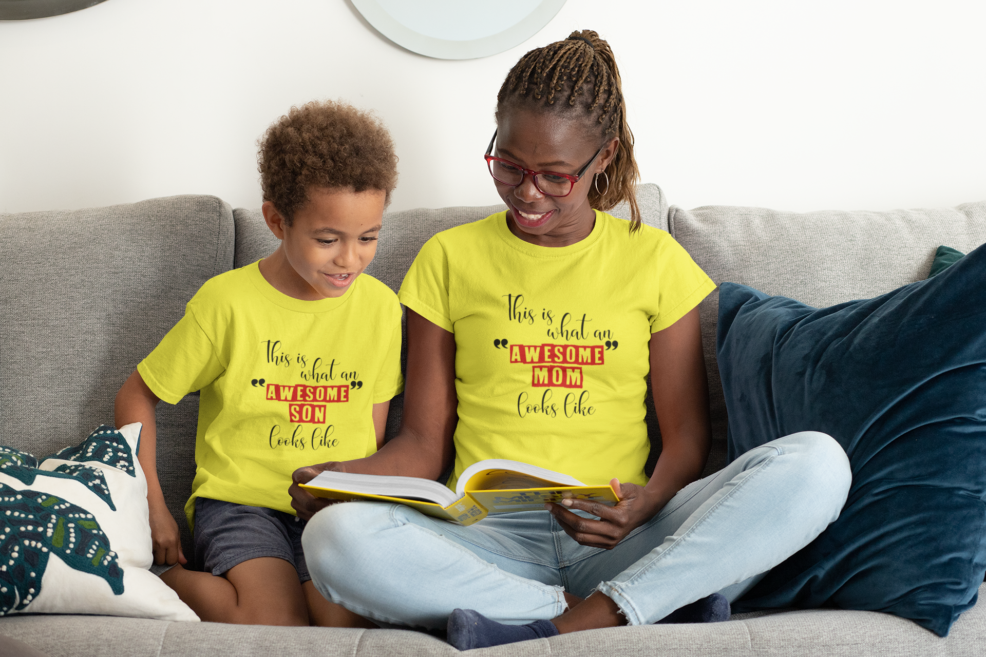 Awesome Mom Son Mother And Son Yellow Matching T-Shirt- FunkyTradition