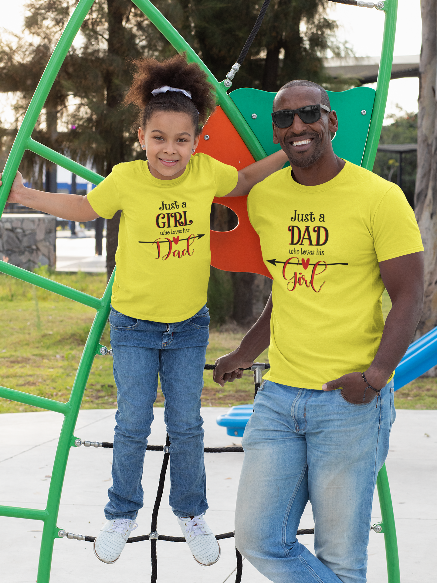 Just A Dad Who Loves His Girl Father and Daughter Yellow Matching T-Shirt- FunkyTradition