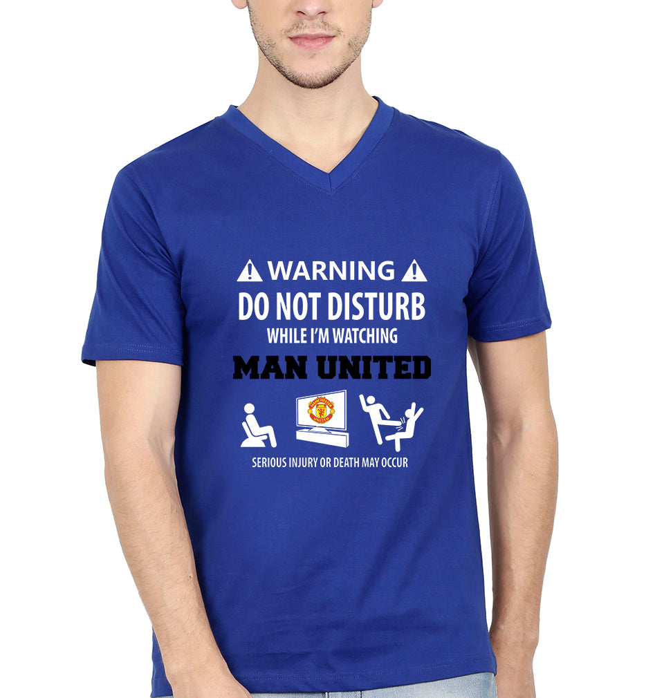 Warning Man United V-Neck Half Sleeves T-shirt For Men-FunkyTradition