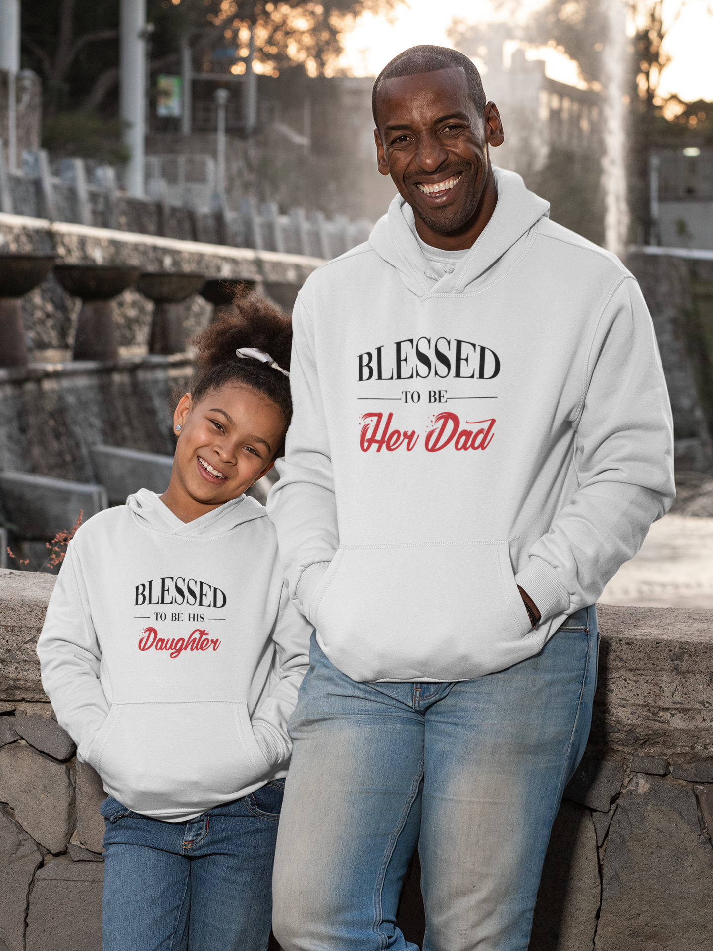 Blessed To Be Her Dad Father and Daughter White Matching Hoodies- FunkyTradition
